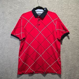 Mens Polo Shirt XL Cotton Red Black White Stripe Raker Argyle Print Golf Preppy